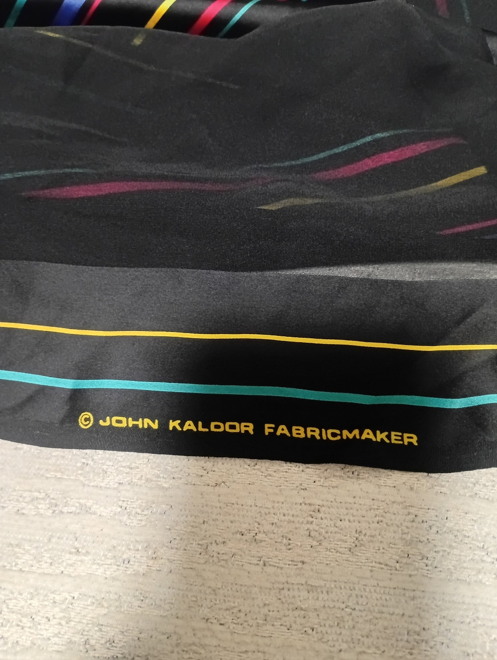 John Kaldor Black Stripe Accent Silk Fabric/Scarf 1 1/2 Yard
